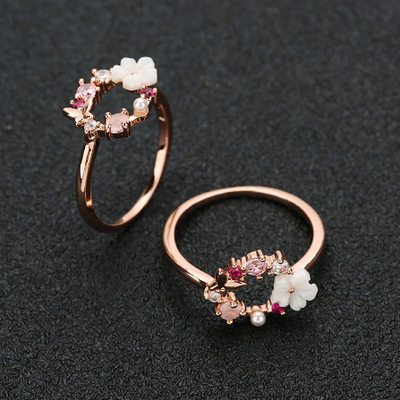 FLORAL ALLURE - BUTTERFLY FLOWER CRYSTAL RING