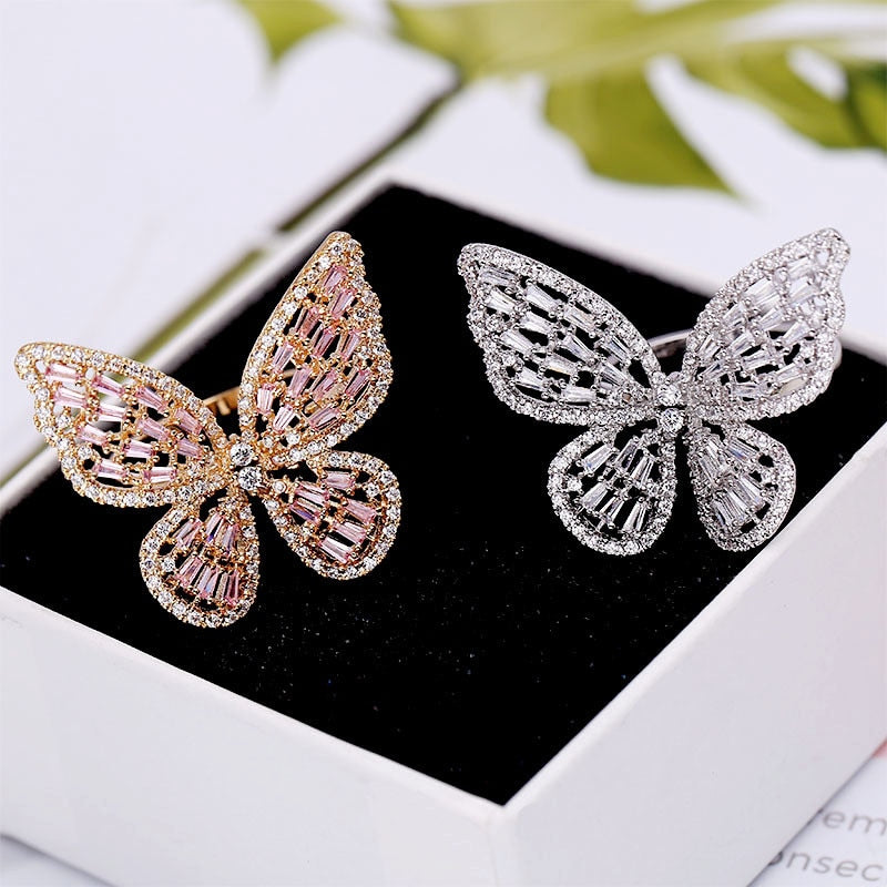 Luxury Butterfly Engagement Wedding Gold Silver Stone Studded Rings For  Women - FRANDELS