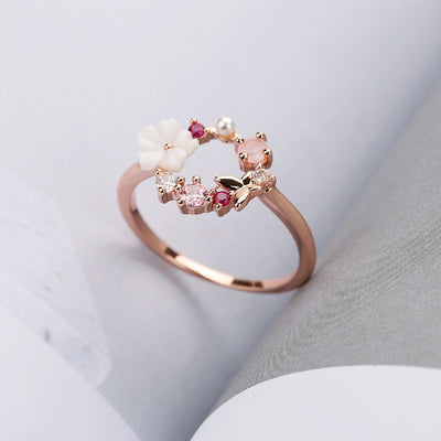 FLORAL ALLURE - BUTTERFLY FLOWER CRYSTAL RING
