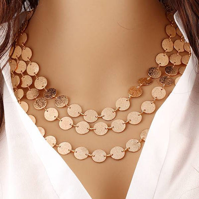 THE TREASURE CHEST - THREE LAYERED METAL COIN LONG NECKLACE